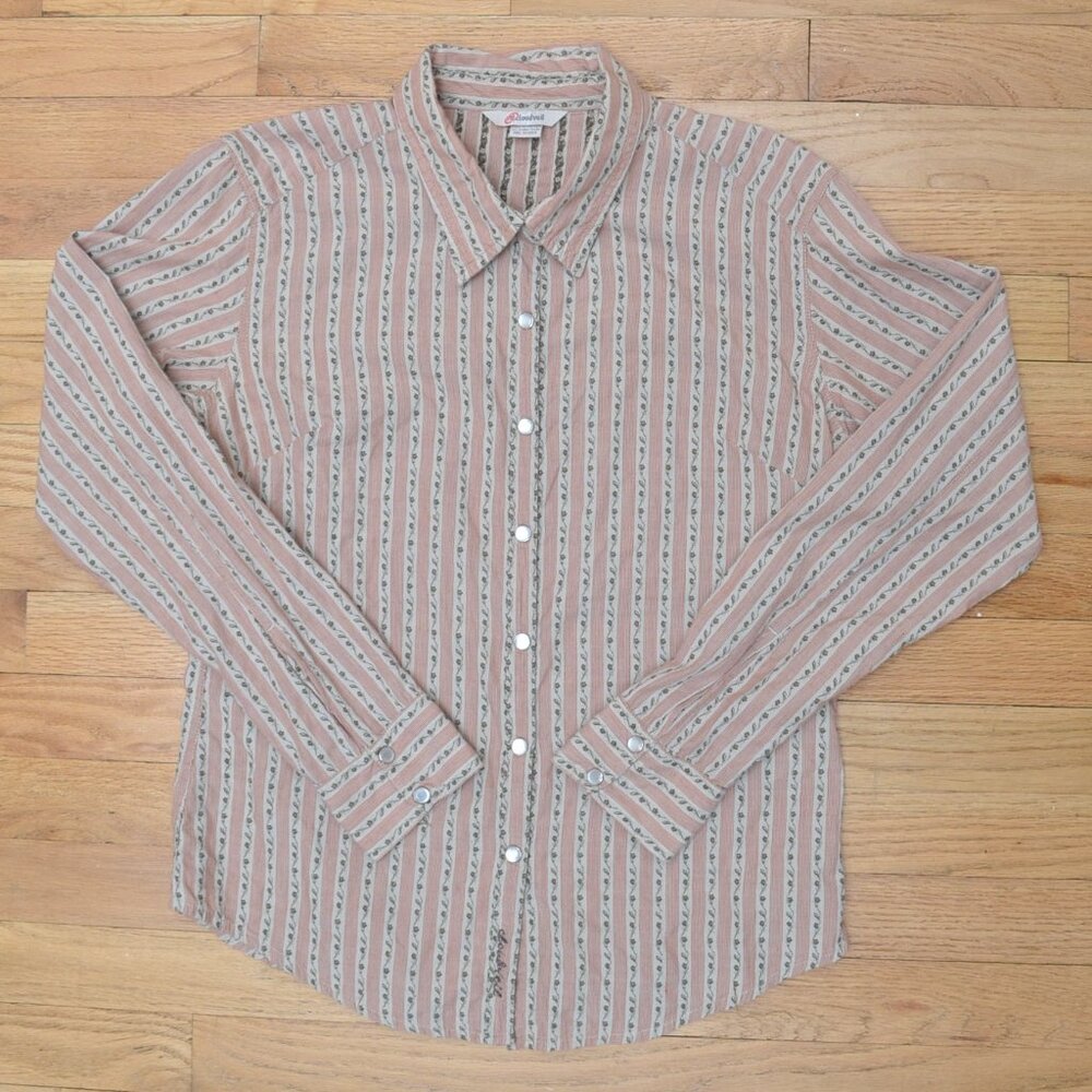 Coudveil Shirt Long Sleeve Cotton Pearl Snap Button Womens Medium